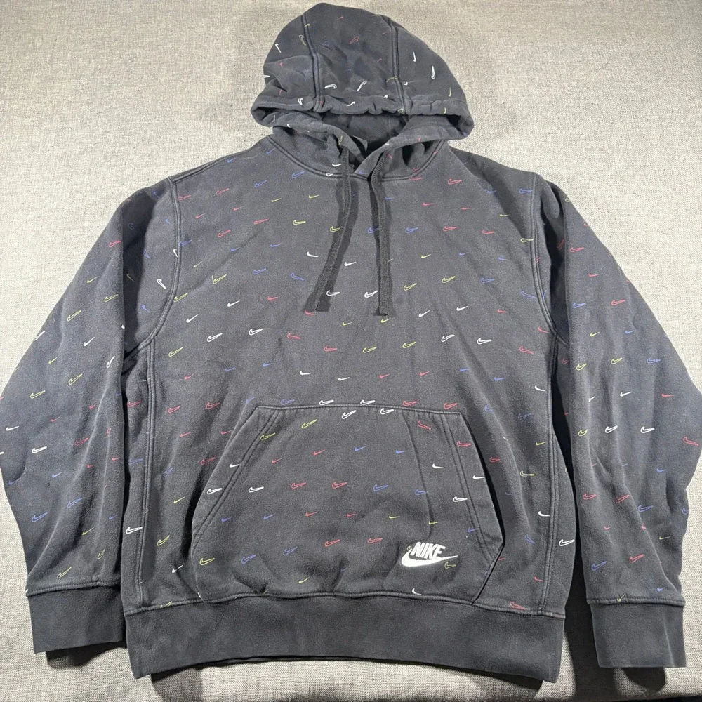 Nike Hoodie Mens Medium‎ Black Multi-Color All Over Micro Swoosh DC2767-010